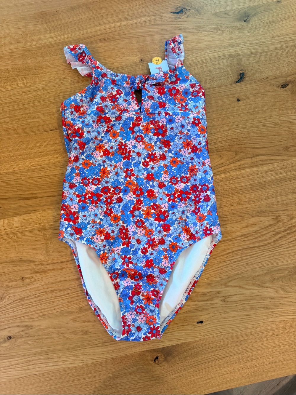 cat & jack Kids Floral One-Piece Swimsuit - Blue & Red L (10/12)